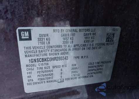 2017 Chevrolet Tahoe Lt from USA, damaged, VIN 1GNSCBKC0HR280343